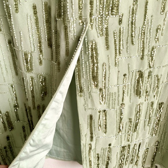 MAC DUGGAL Dress Size 14 Cocktail Gown Sequin Green Beaded Midi Sage Green NEW - Picture 9 of 15